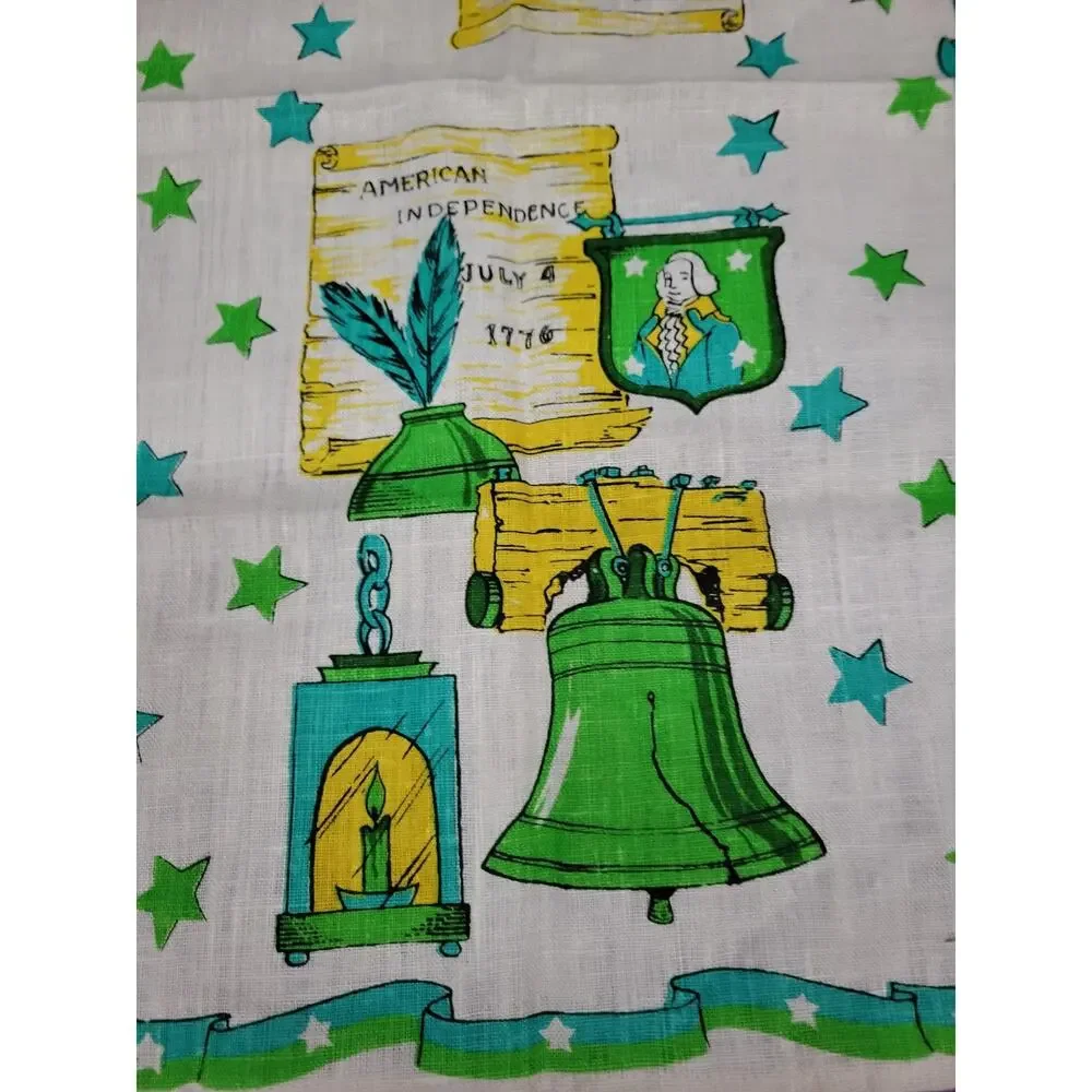 TEA TOWEL HAND AMERICAN INDEPENDENCE BELL GEORGE WASHINGTON TAN TURQUOISE GREEN
